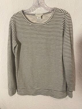 Liz Claiborne Weekend Striped Crewneck Tee - Gray & Cream size medium Nordic